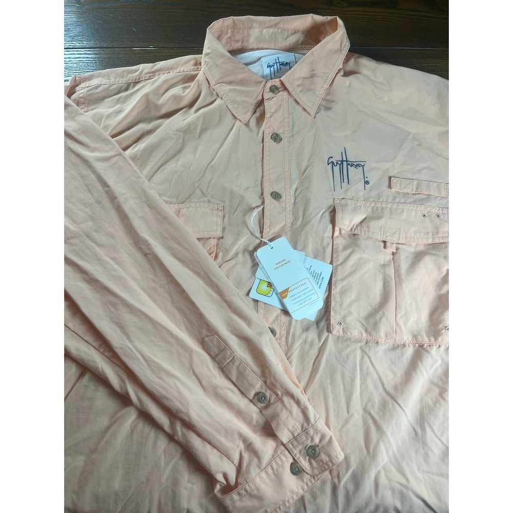 NEW GUY HARVEY Long Sleeve Button Up Shirt Vented Back Size XXL Melon/Peach NWT